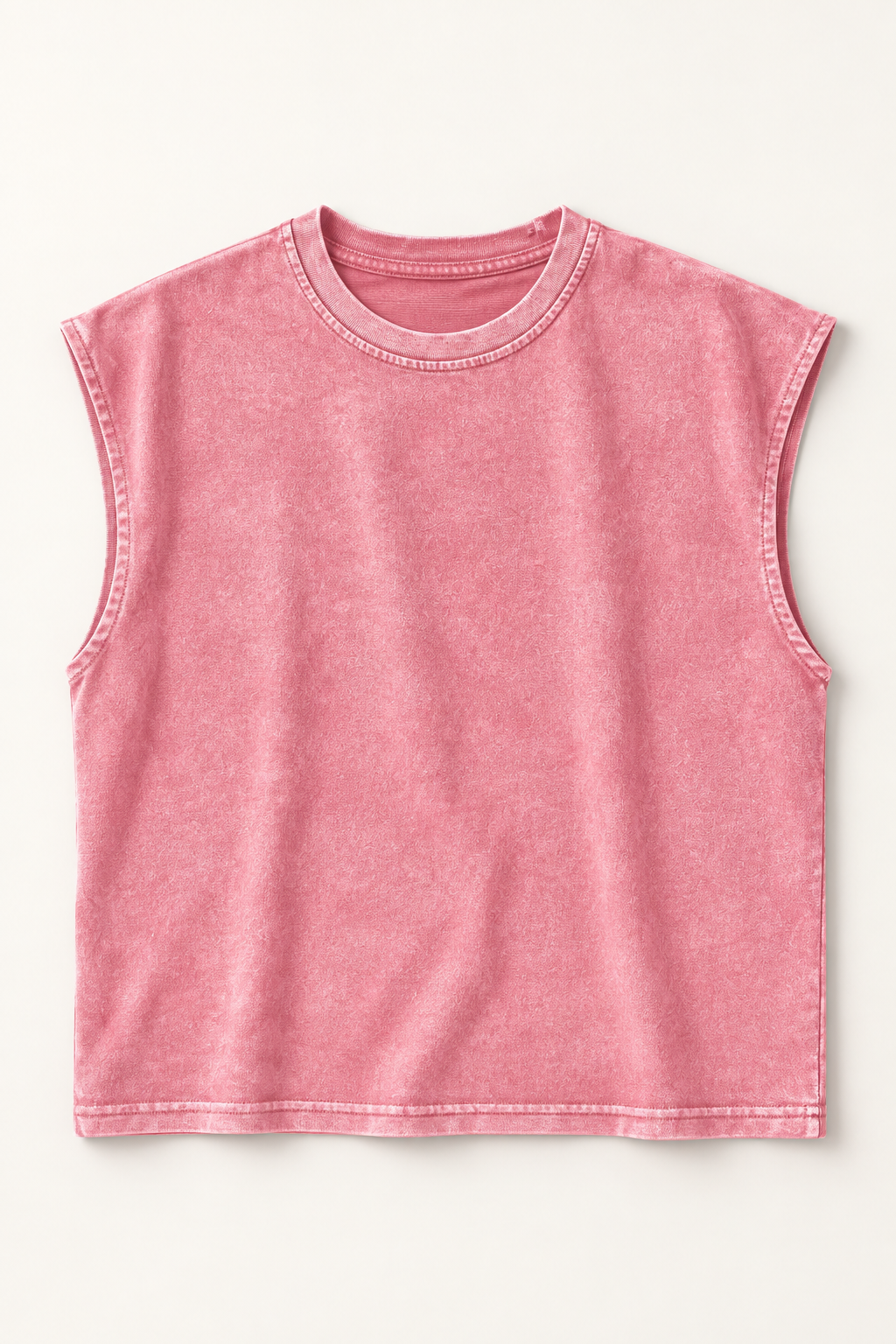rose pink wide-shoulder crew-neck tank laid flat, front view