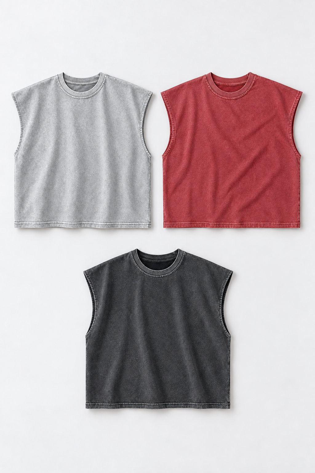 Light Grey / Brick Red / Charcoal cotton-blend tank tops, three-pack front