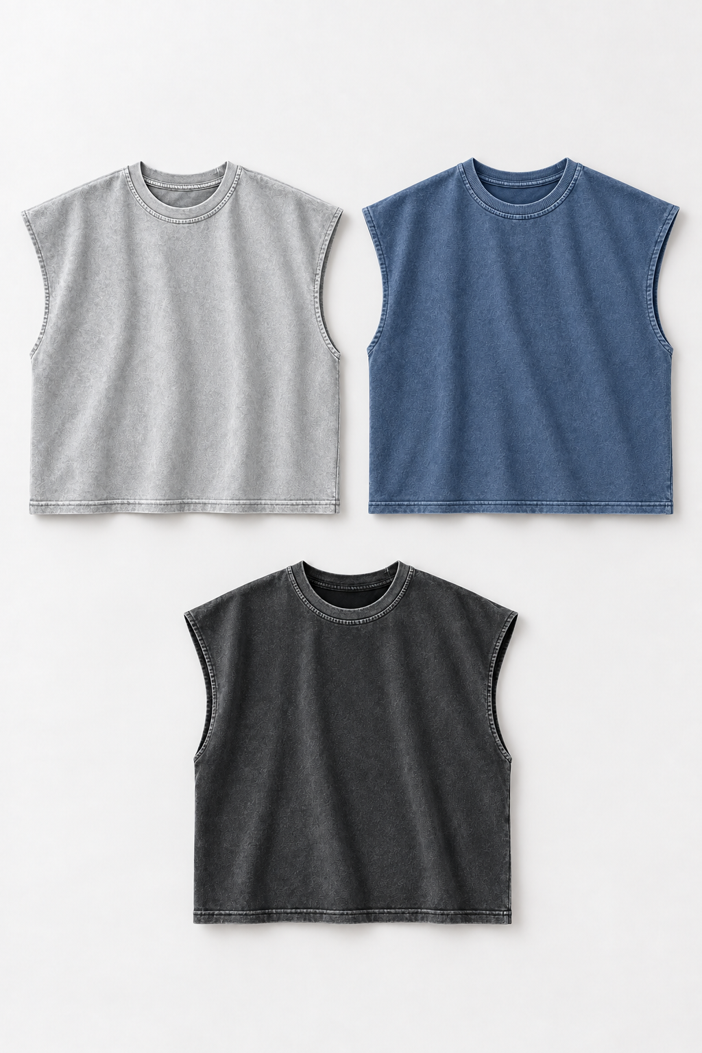 Light Grey / Slate Blue / Charcoal cotton-blend tank tops, three-pack front