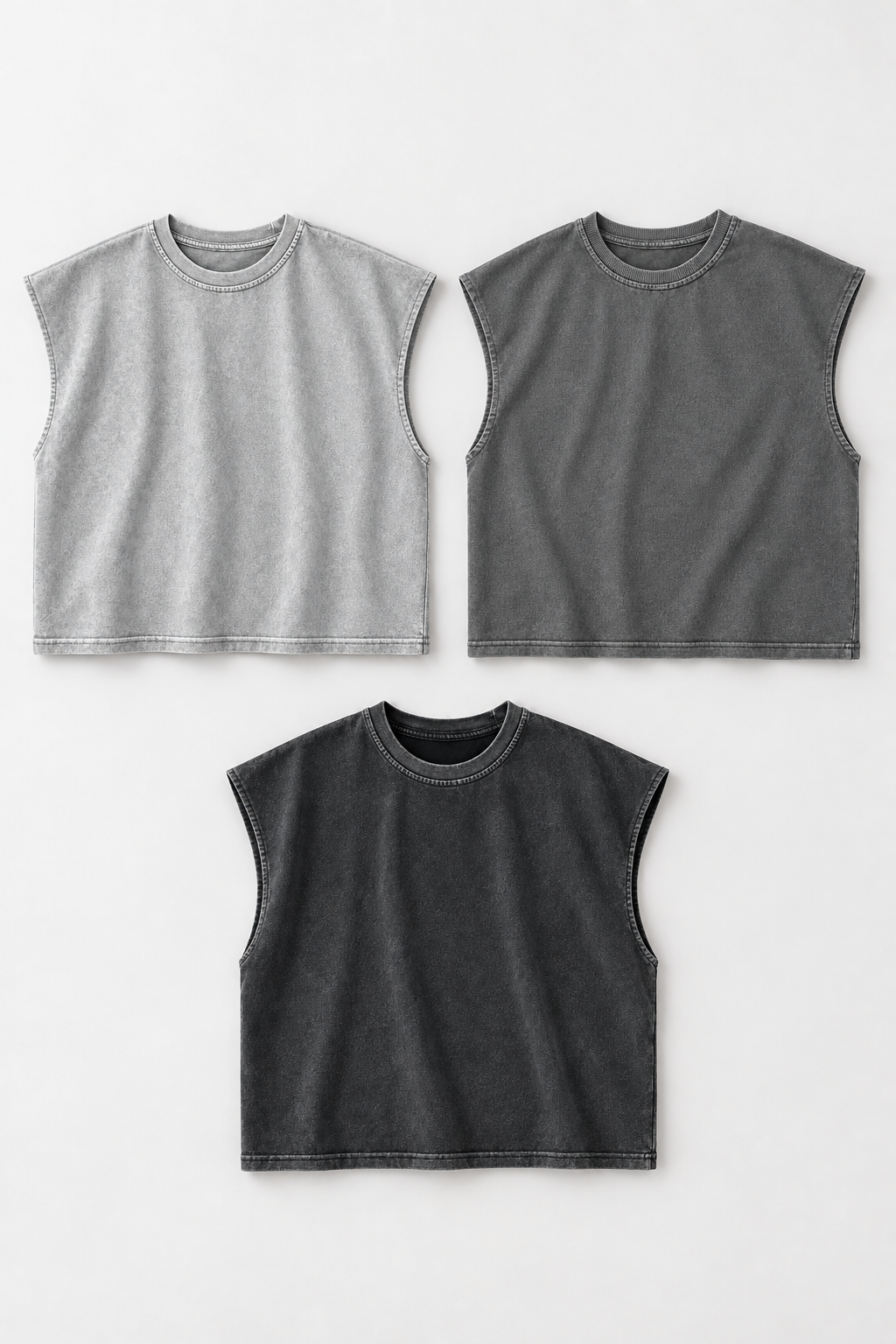 Light Grey / Slate Grey / Charcoal cotton-blend tank tops, three-pack front