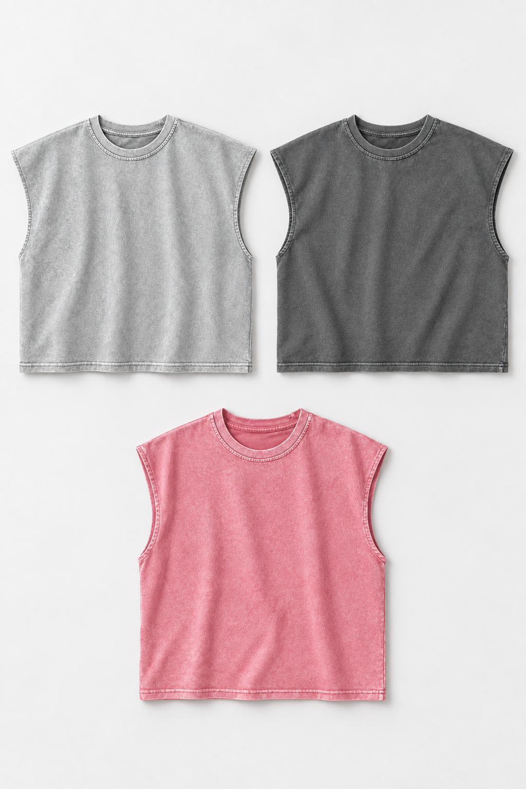 Light Grey / Slate Grey / Rose Pink cotton-blend tank tops, three-pack front
