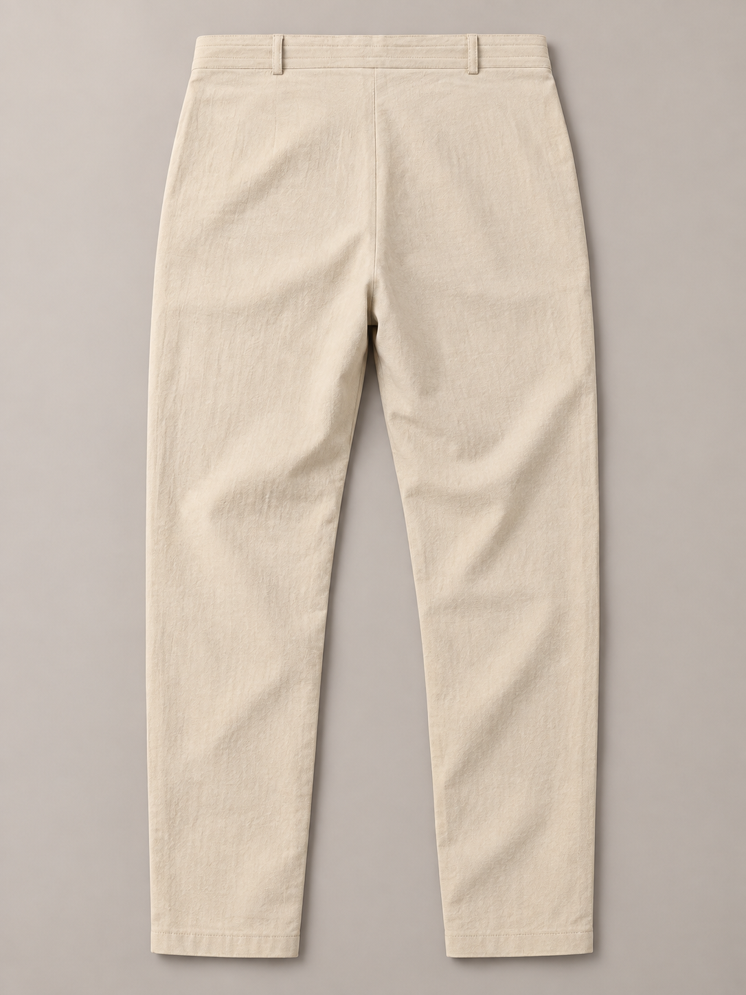 Apricot button-front drawstring trousers, flat back view.