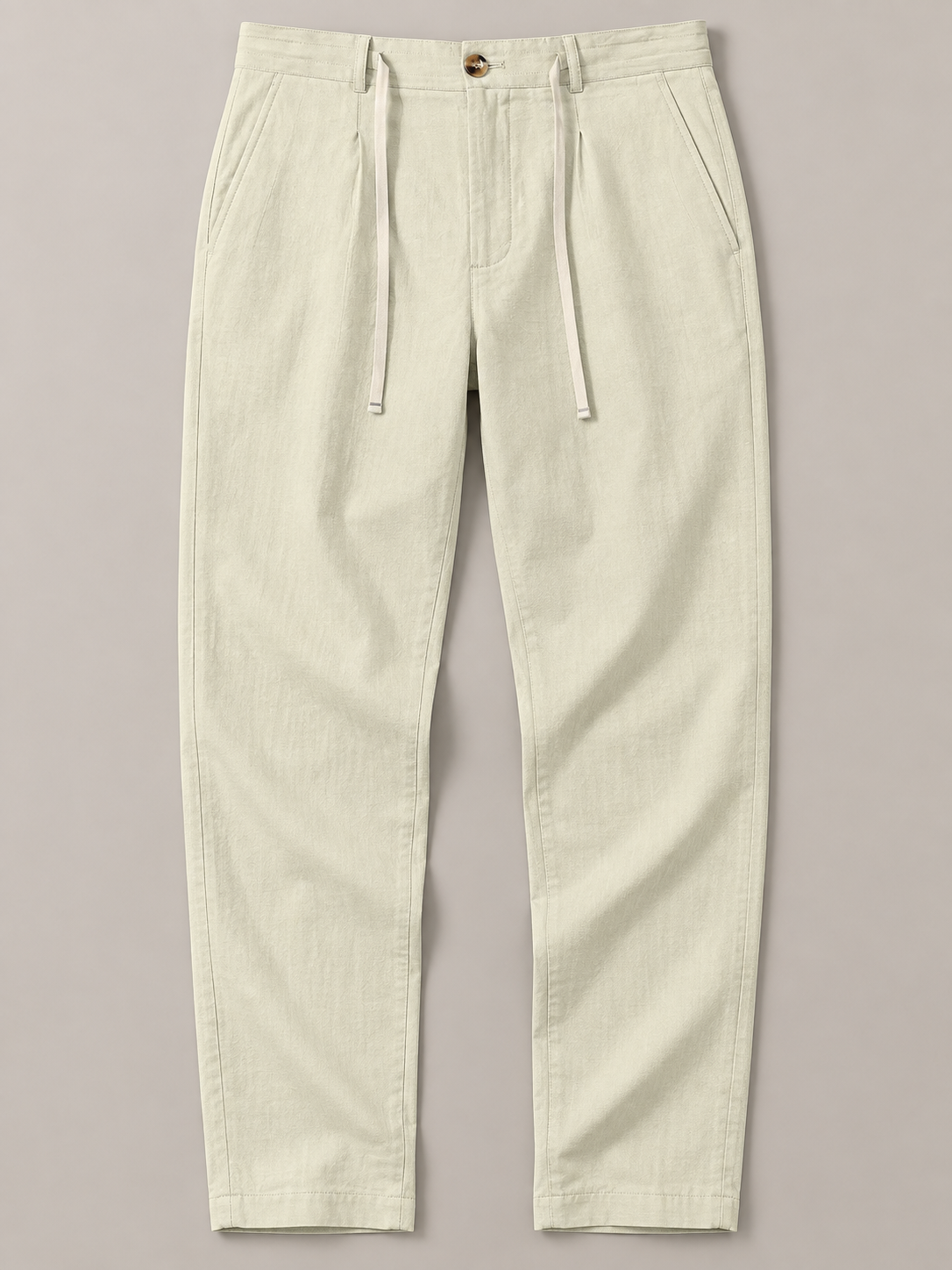 Apricot (Semi-sheer) button-front drawstring trousers, flat front view.