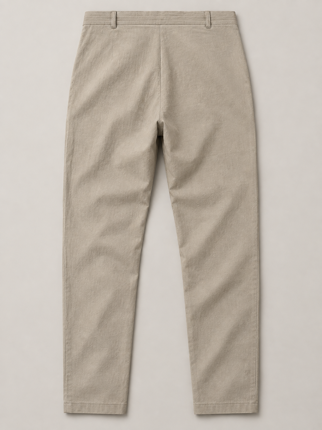 Apricot (Taupe tone) button-front drawstring trousers, flat back view.