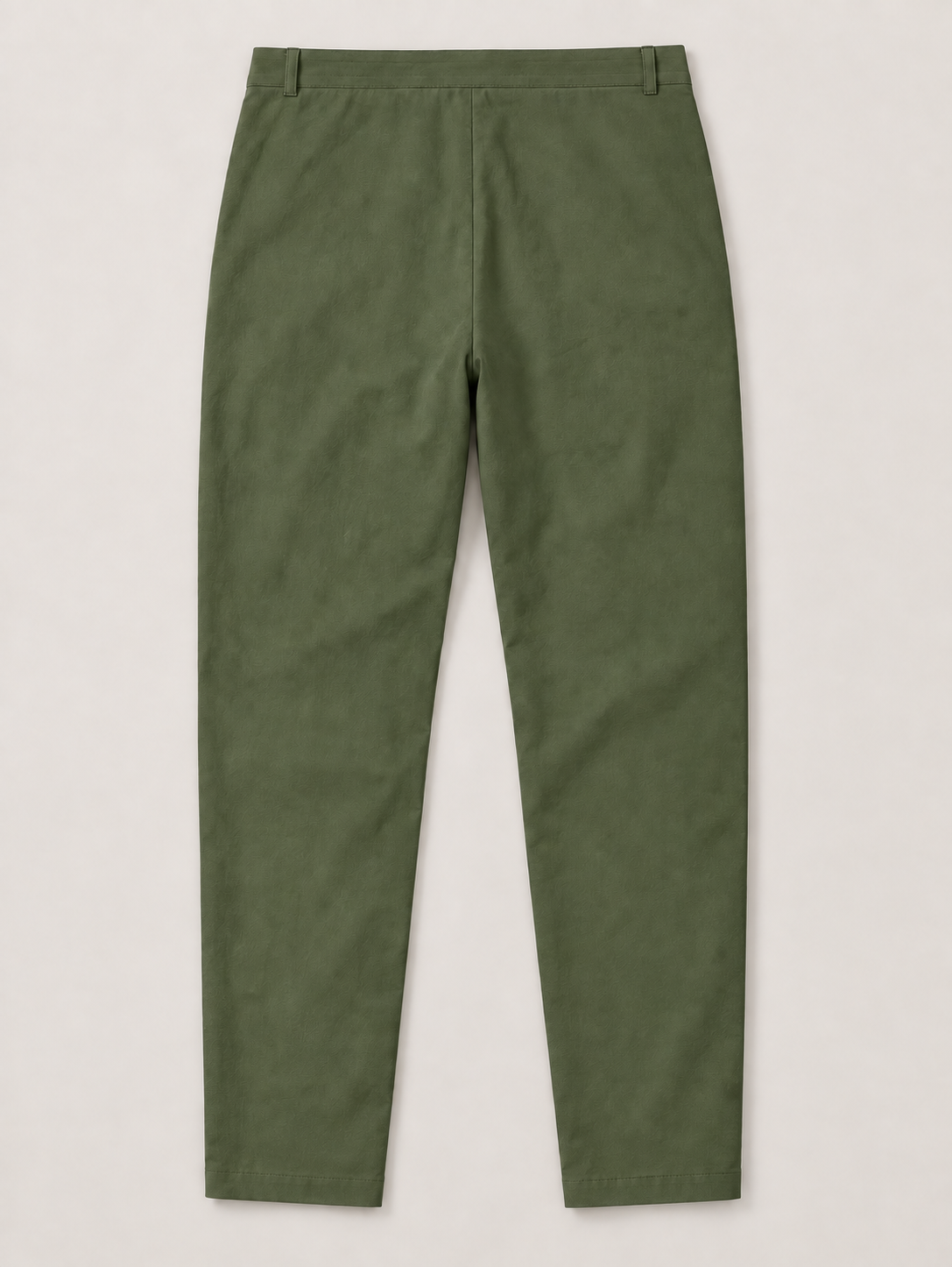 Army Green button-front drawstring trousers, flat lay back.