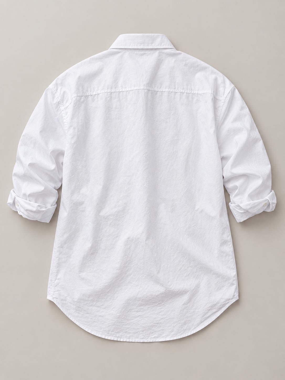 White cotton relaxed pocket shirt, flat lay back.