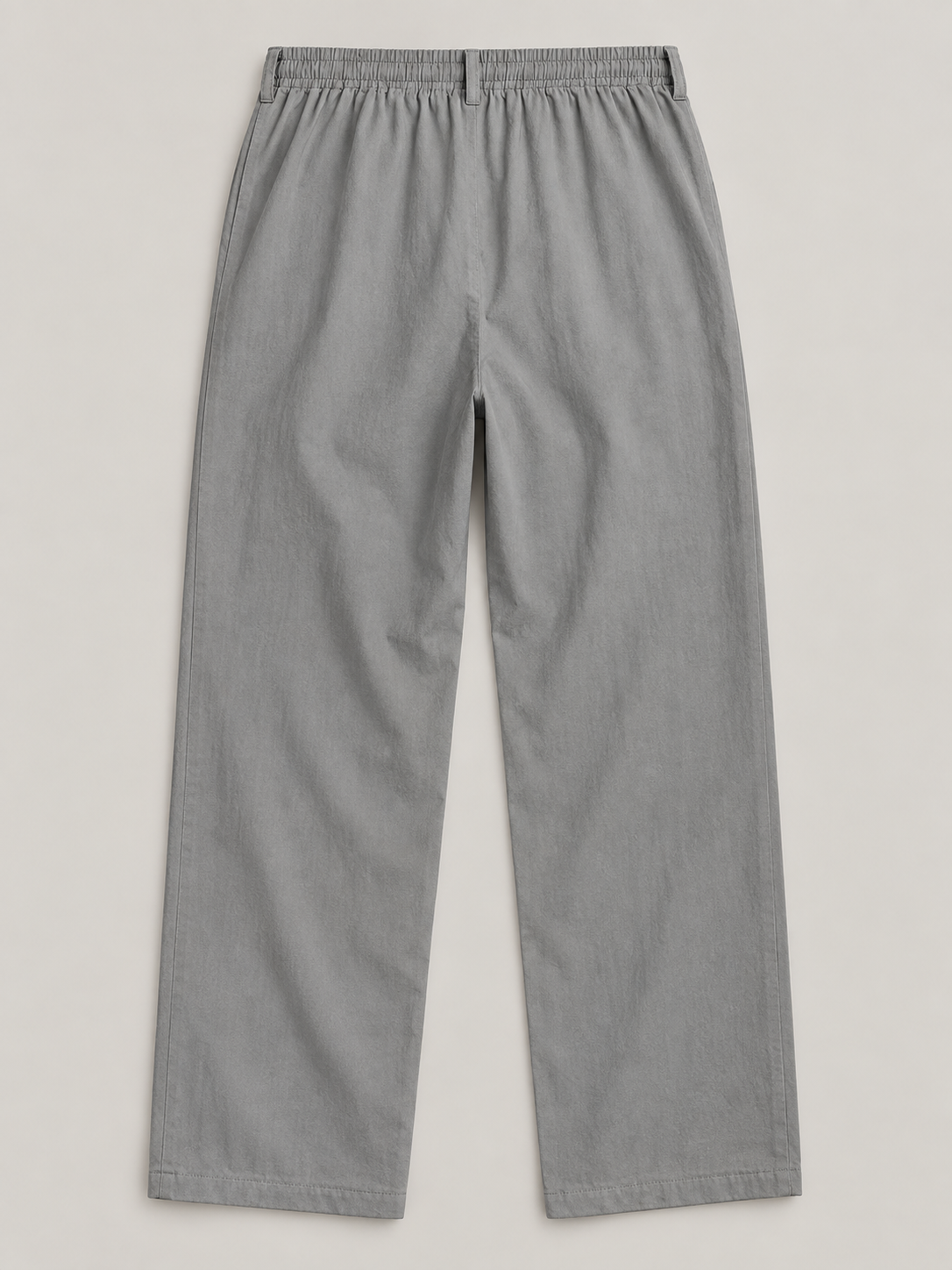 Dark Grey woven drawstring trousers, flat back with a plain seat and belt loops.