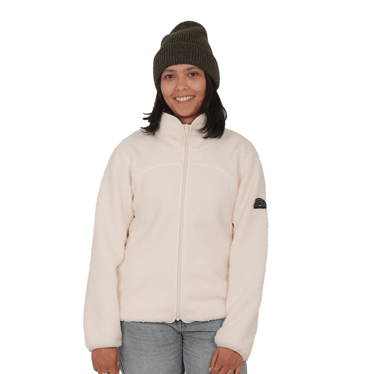Teddy Fleece in white, front product view showing product details