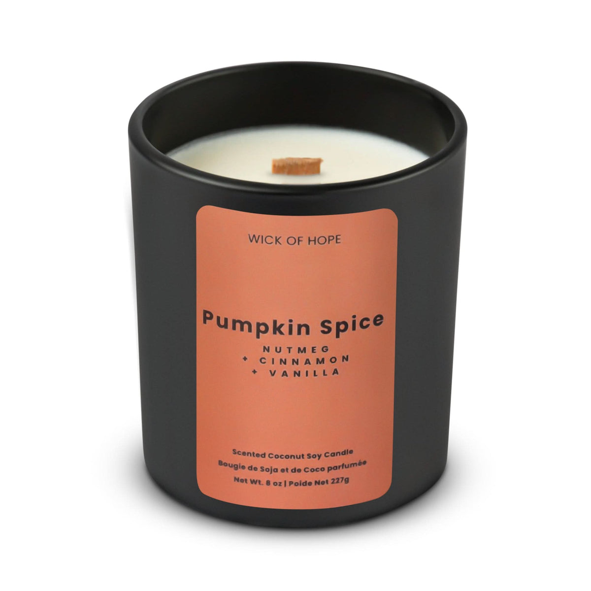 Pumpkin Spice Candle | Spiced Pumpkin + Cinnamon in coconut soy wax, lifestyle view showing product details