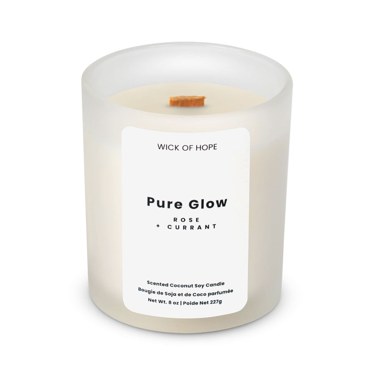 Pure Glow Candle | Rose + Berry in black coconut soy wax, lifestyle view showing product details
