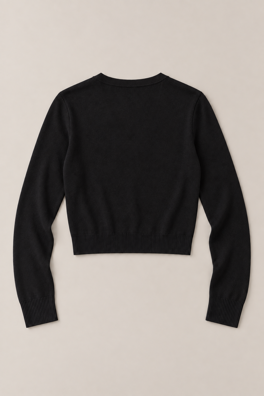 Black Petite cotton V-neck cardigan, flat lay back.