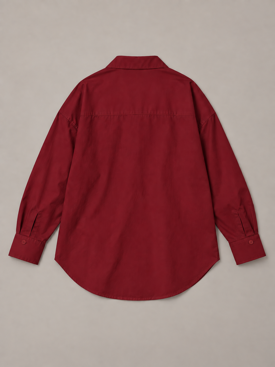 Burgundy oversized button-up shirt, flat lay back