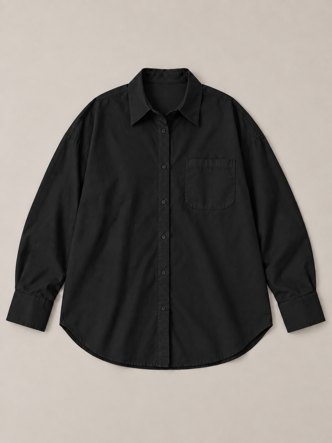 Black Curve button-up shirt shown flat from the front; Curve size range 0XL–4XL.