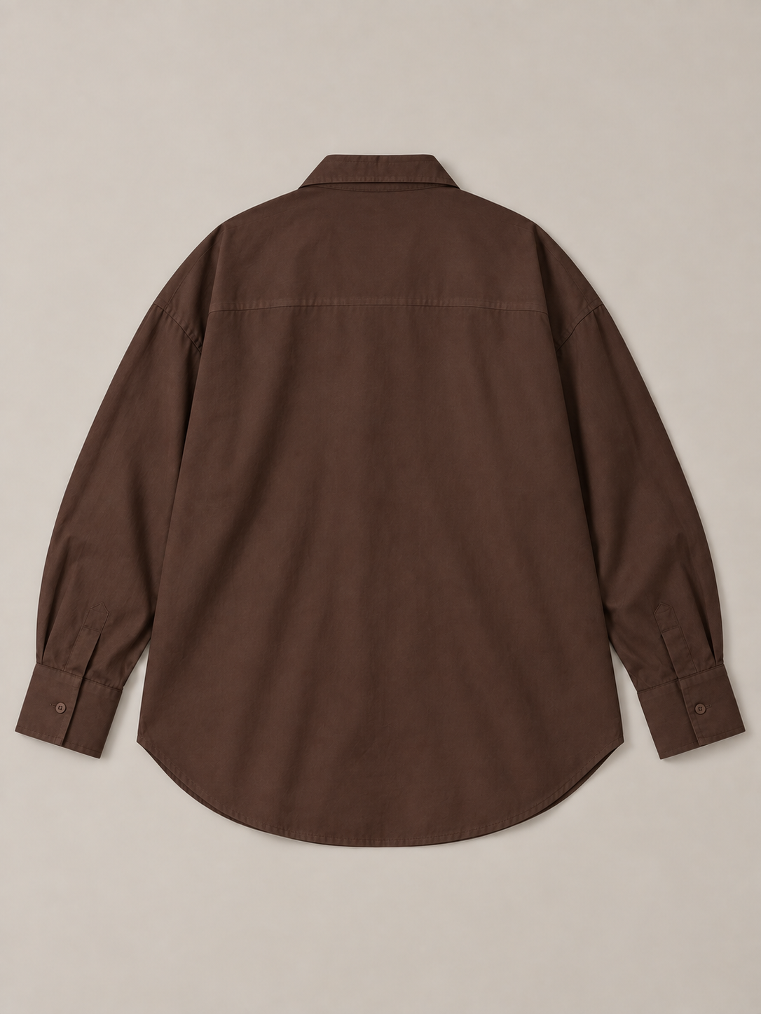 Chocolate brown Curve button-up shirt shown flat from the back; Curve size range 0XL–4XL.