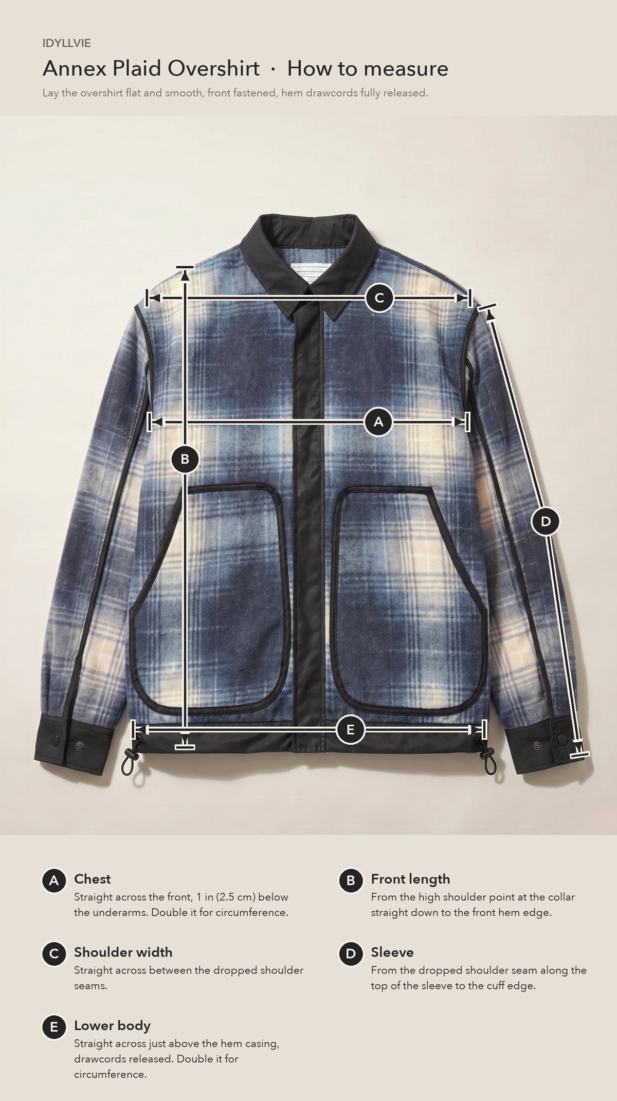 How to measure the Annex Plaid Overshirt flat