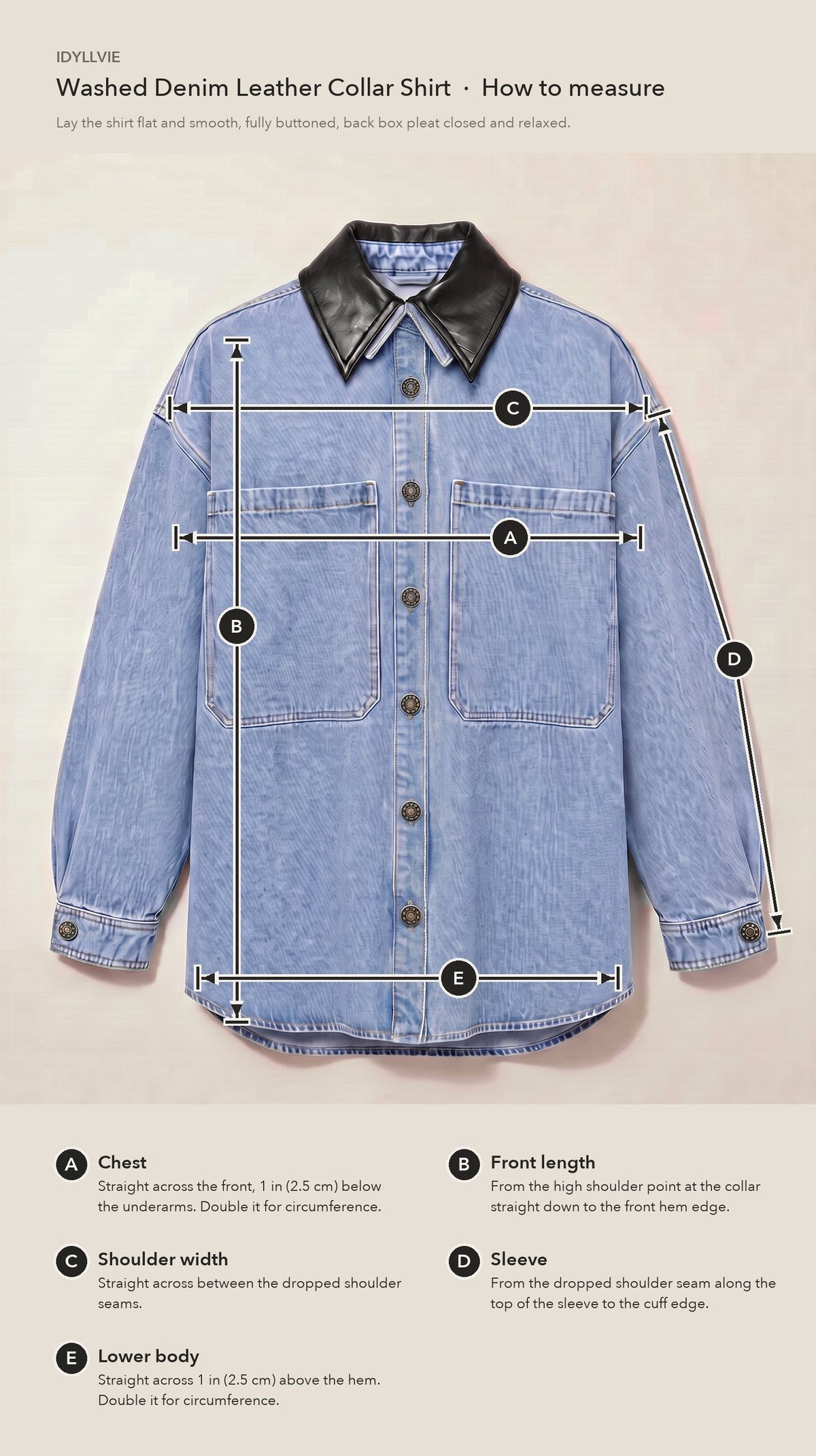 How to measure the Dawson Leather-Collar Denim Shirt flat