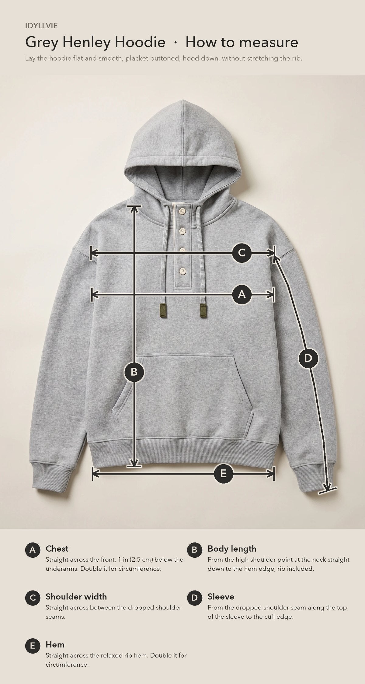 How to measure the Mercer Henley Hoodie flat