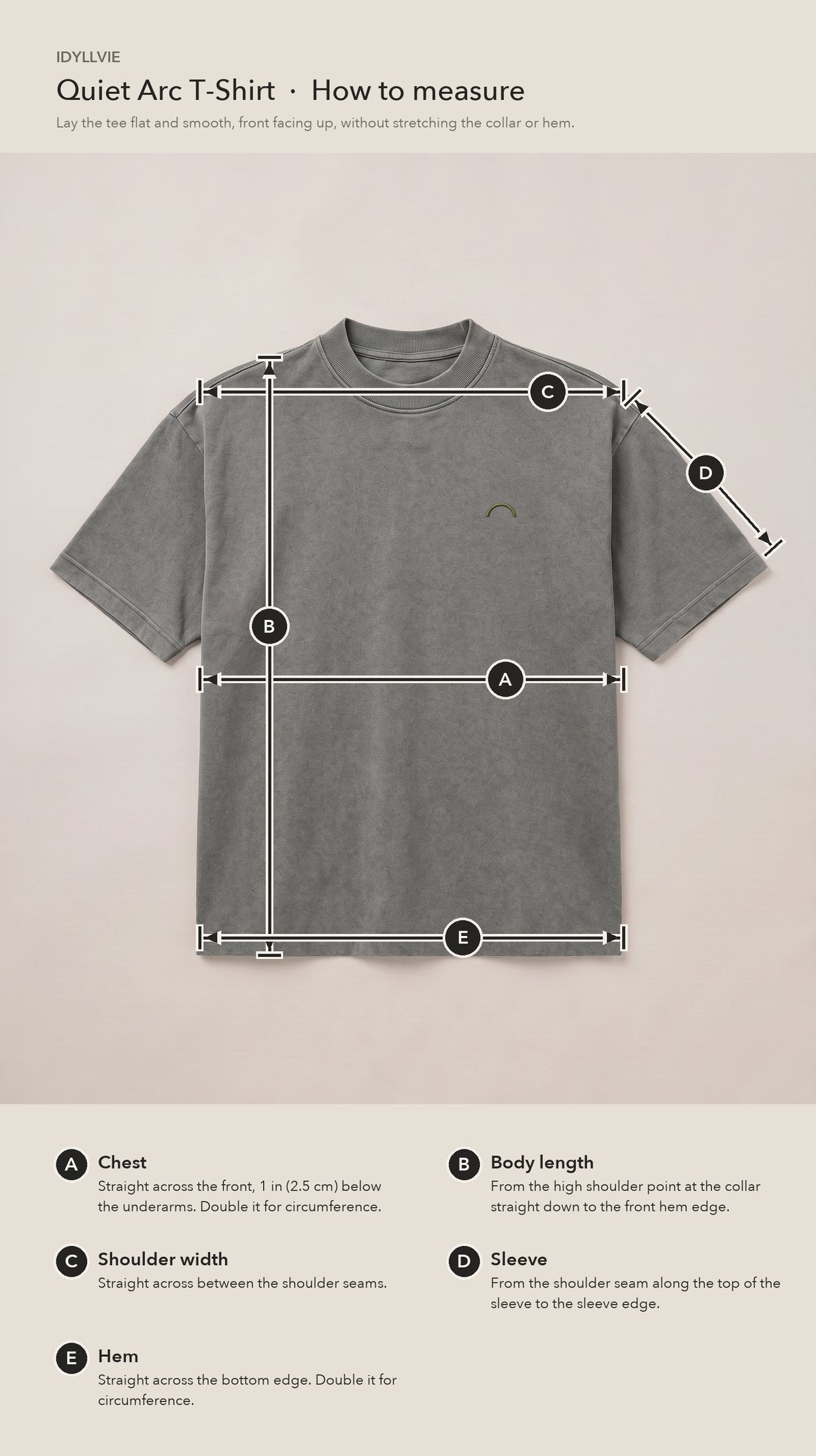 How to measure the Quiet Arc T-shirt flat